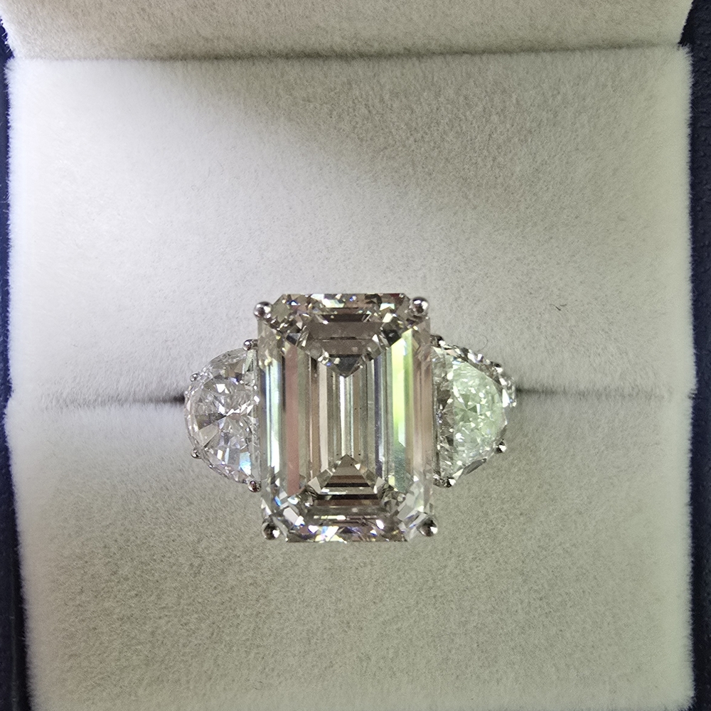 6 Carat (total) Emerald-Cut Lab Grown Diamond Ring. White Gold IGI Certified
